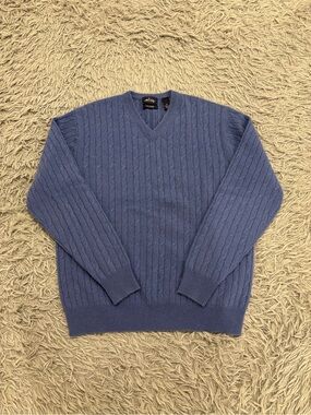 Allen Solly Sweater Men’s Blue 100% Cashmere V-Neck Medium Cable Knit Preppy